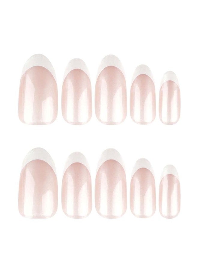 Foccna Short Press on Nails French White Fake Nails Almond Acrylic False Nails,Artificial Nails for Women 24pcs - Image 4